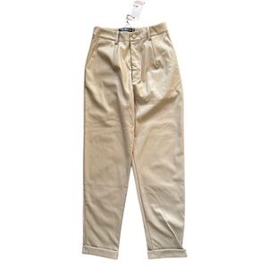 Missguided fake leather straight leg cuffed cream crop pants size 6